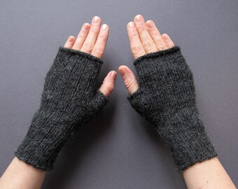 alpaca fingerless gloves, dark grey, size XS - S, wristwarmers, soft gloves