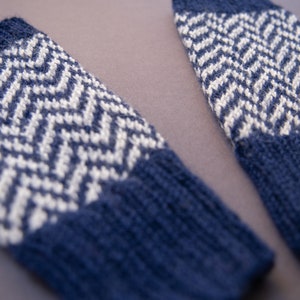 Gants sans doigts en 100% laine d'alpaga, taille M L, bleu crème blanc image 3