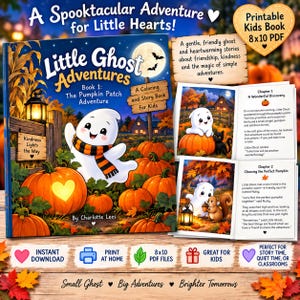 Little Ghost Pumpkin Patch Adventure | Printable Story & Coloring Book for Kids | 8x10 PDF
