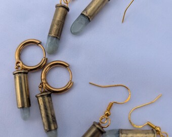 Pendientes de amazonita con forma de bala, pendientes colgantes de 9 mm, joyería de cristal con forma de bala, pendientes góticos occidentales, pendientes de piedra azul verdosa.
