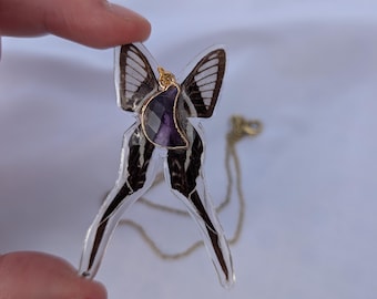 Collar con colgante de ala de mariposa cola de dragón auténtica, joyería gótica con especímenes de la naturaleza.