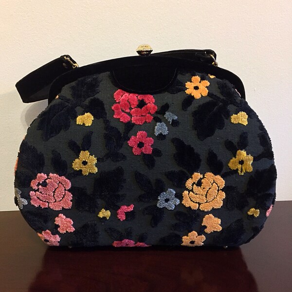 Vintage Bobbie Jerome Floral Chenille Tapestry Carpetbag Handbag