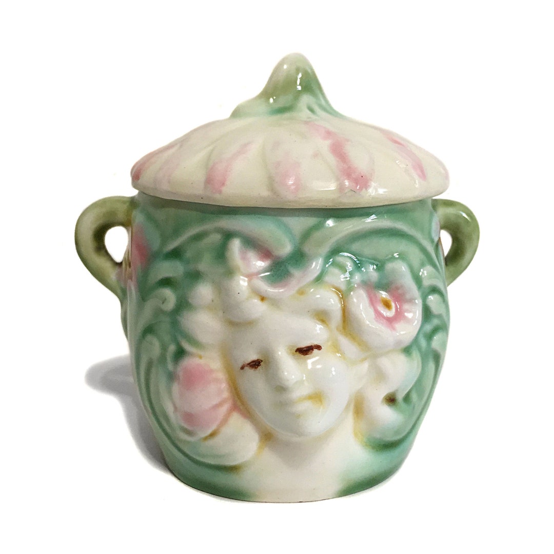 Rare Antique Majolica Lidded Tobacco Jar Art Nouveau Design Etsy
