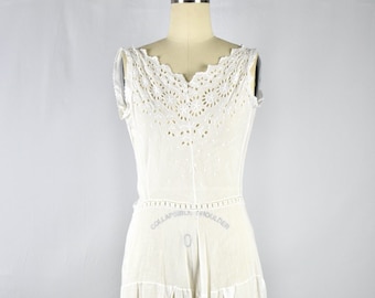 1880s-1910s Antique Edwardian Cotton Eyelet Lace Romper