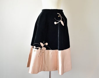1950 Vintage Black and Gold Velvet Skirt with Embroidery By Ingrid Michelle
