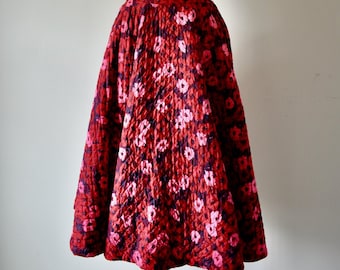 Vintage 1950s Quilted Dark Pink/Red Floral Circle Skirt by Charle' Sports of California