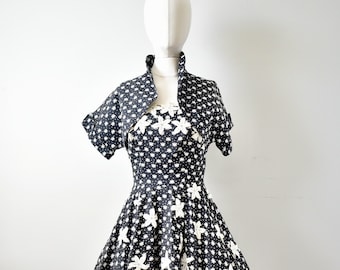 Vintage 1950s Eisenberg Original Black Floral Dress with Bolero