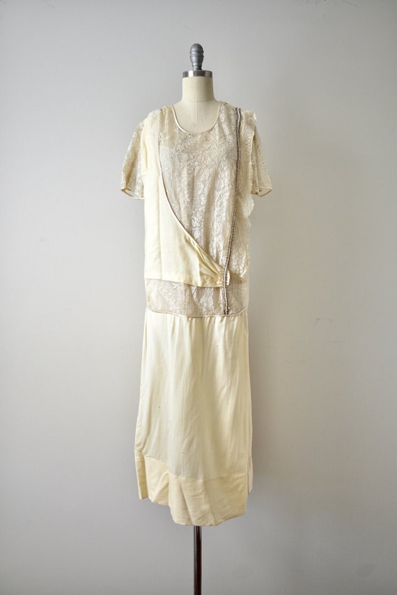 Vintage 1920s Rare Cream Wool Challis Wedding Dre… - image 1