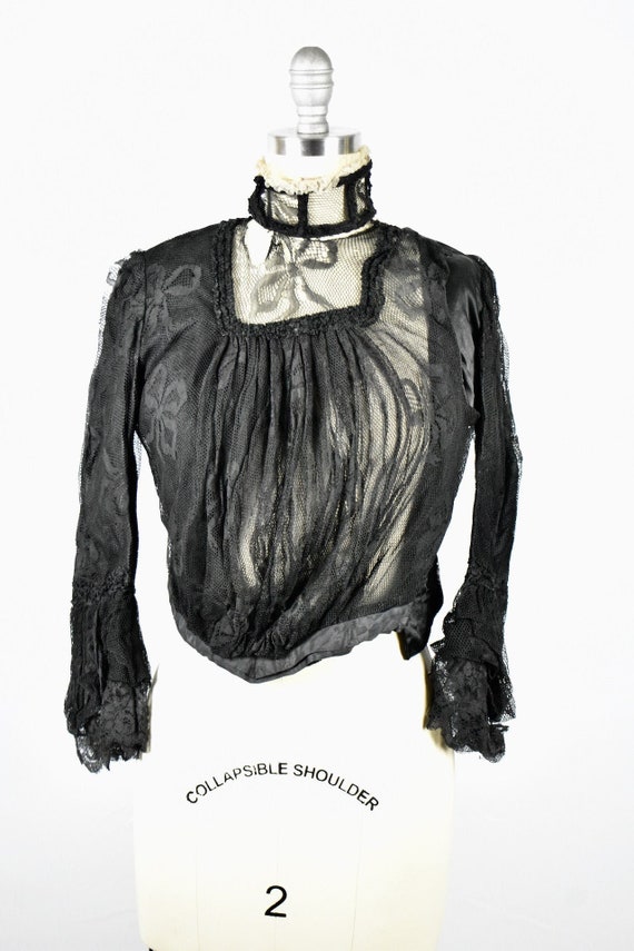 Meugler Vintage Embroidered Lace Shirt High-neck Antique Sleeves Blouse