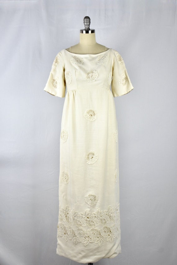 Elegant 1960's Empire Waist Ivory Linen Wedding Go