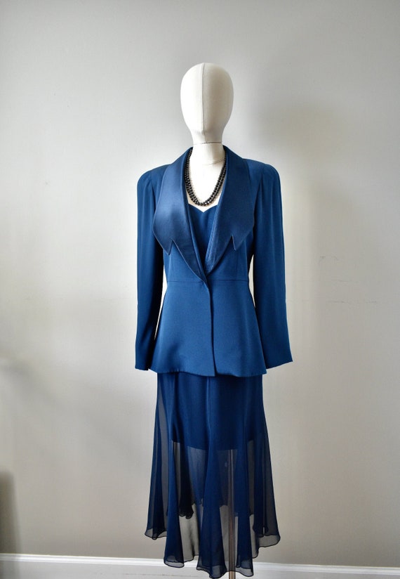 Vintage 1970 3 Piece Dark Blue Suit