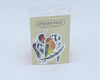 Watercolor songbird stickers ~ set of 7