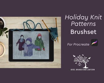 Procreate holiday knit brushset #1: 15 pattern & 3 snowflake brushes (digital download)