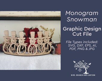 Monogram snowman alphabet: laser cut files (svg, dxf, pdf)