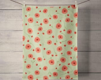 Poppy fields tea towel