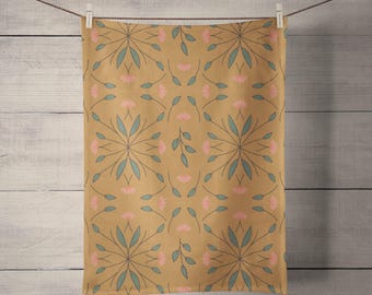 Reflective vines (mustard) tea towel