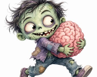 Watercolor Zombie Clipart Bundle | Whimsical Undead Characters (Digital Download)