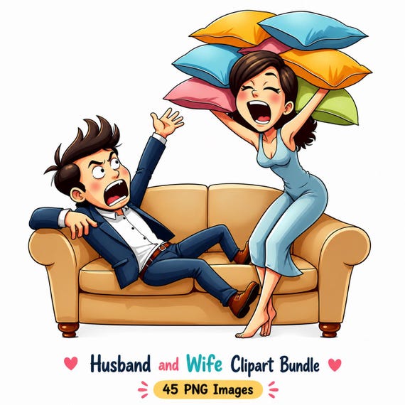 Funny Husband Wife Clipart Bundle – Married Life Chaos PNG (Digital Download) Transparent Background