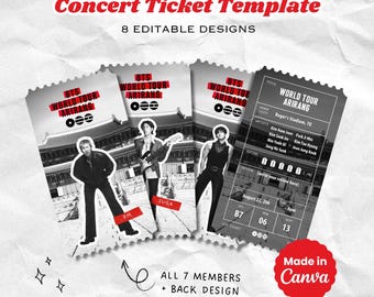 Plantilla de boleto para concierto de K-pop de la gira mundial de OT7 ARlRANG / Imprimible en Canva editable / 8 diseños (descarga digital)