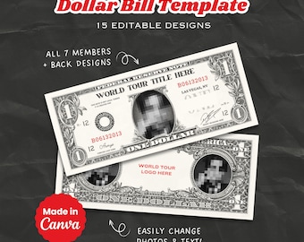 ARllRANG Dollar Bill Template | 15 Editable Designs | K-pop Concert Freebies (Digital Download)