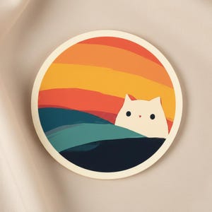 Retro katt akrylunderlägg, mitten av århundradet landskapsunderlägg, minimalistisk, värmebeständig muggunderlägg Design 5