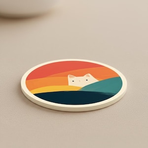 Retro katt akrylunderlägg, mitten av århundradet landskapsunderlägg, minimalistisk, värmebeständig muggunderlägg Design 6