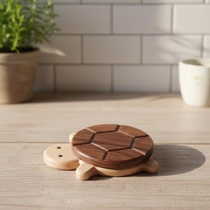 Posavasos de madera con forma de tortuga, tapete para bebidas de madera de nogal y haya, decoración rústica para la cocina.