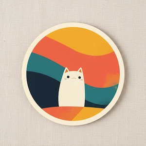 Retro katt akrylunderlägg, mitten av århundradet landskapsunderlägg, minimalistisk, värmebeständig muggunderlägg Design 1