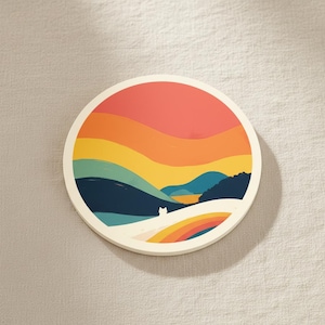 Retro katt akrylunderlägg, mitten av århundradet landskapsunderlägg, minimalistisk, värmebeständig muggunderlägg Design 8