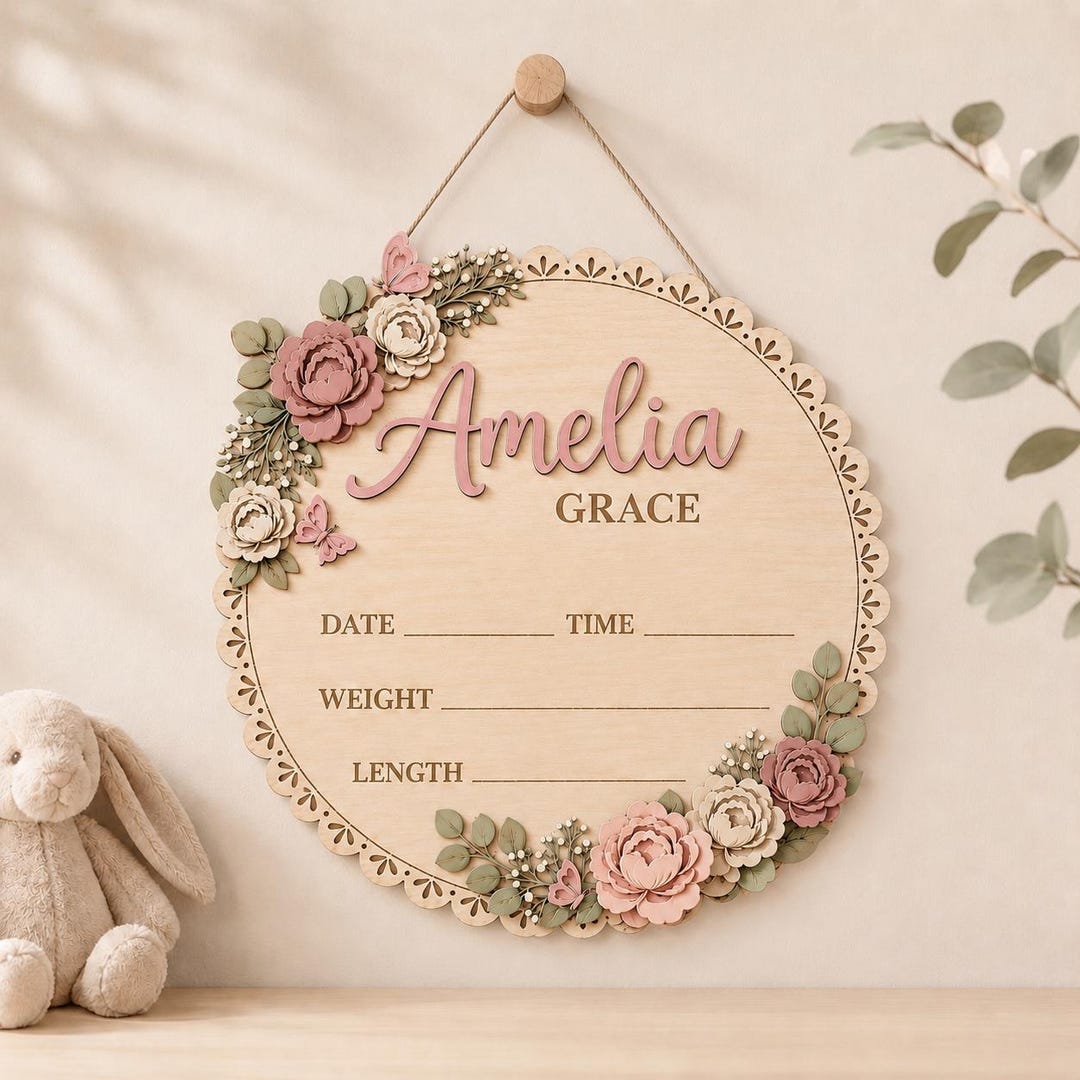 Personalized Baby Birth Stats Sign, Custom Newborn Name Plaque, Birth ...