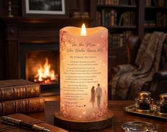 Vela LED personalizada para esposo, regalo de aniversario de la esposa, vela con mensaje romántico, luz con foto personalizada, recuerdo de boda para él.