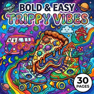 Bold Easy Trippy Vibes Coloring Book | Psychedelic Retro Hippie Art (Digital Download)
