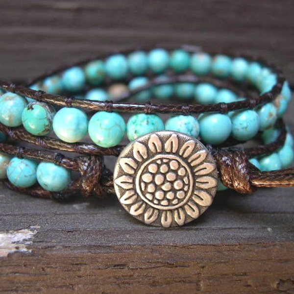 Double Wrap Beaded Bracelet, Beaded Wrap Bracelet, Turquoise - 514