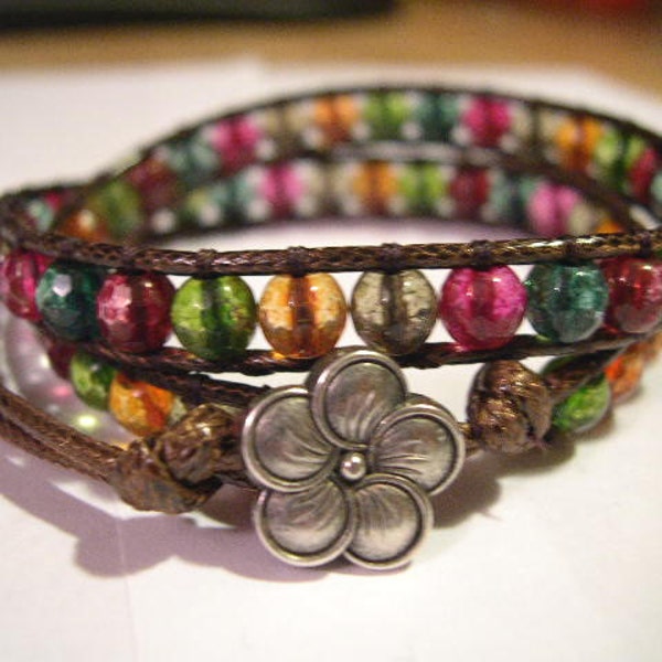 Double Wrap Beaded Bacelet, Beaded Wrap Bracelet, Tourmaline - 523