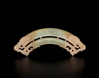 Hand Carving Chinese Handmade Hongshan Jade Dragon BI Carving Exquisite Pattern