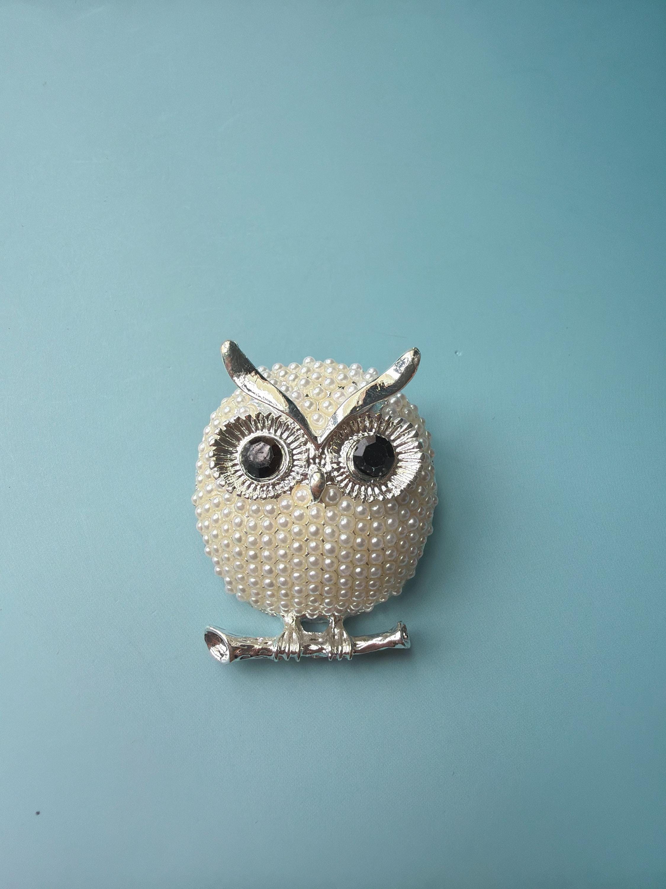 Pearl Owl Brooch, Silver-Tone Woodland Statement Pin