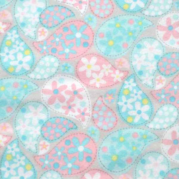 PInk, blue, gray, paisley, flowers. Flannel fabric by the yard.  Baby girls.  Cut by the 1/2 yard (18 inches).