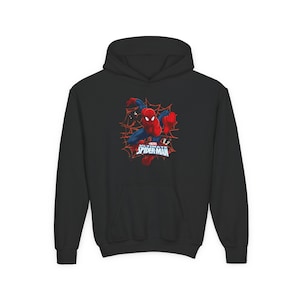 Spider-Man crouching web design Hoodie | Youth Marvel superhero sweatshirt image 2