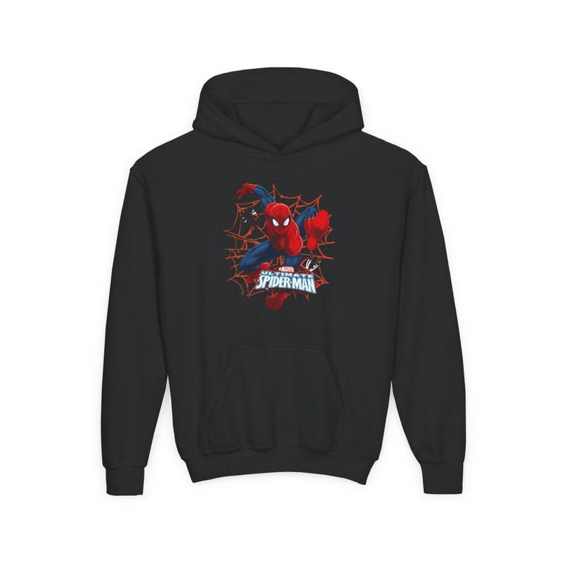 Spider-Man crouching web design Hoodie | Youth Marvel superhero sweatshirt image 2