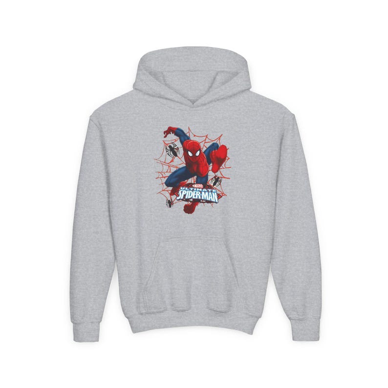 Spider-Man crouching web design Hoodie | Youth Marvel superhero sweatshirt image 3