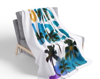 Summer Vibes Fleece Blanket | Palm Trees Beach Sunset Design