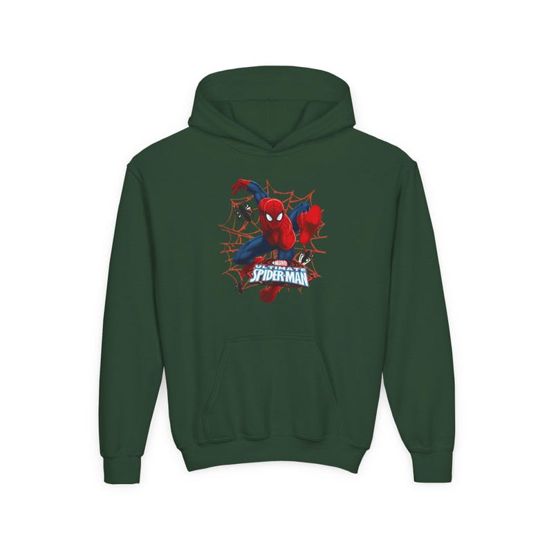 Spider-Man crouching web design Hoodie | Youth Marvel superhero sweatshirt image 4