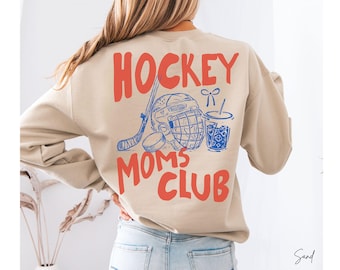 Sudadera del Club de Mamás de Hockey: Sudadera retro de cuello redondo para el día del partido, ideal para las mamás del equipo. Sudadera deportiva extragrande para mamás.