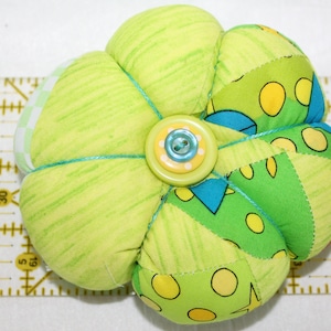 Medium Single Pin cushion 5-6 inches wide 2 inches tall - variety of colors/patterns Green Blue yellow 2