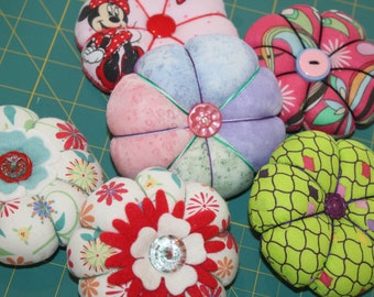 Small Single Pin cushion 3 to 4 inches wide & 1-1/2 to 2 inches tall - variety of colors/patterns