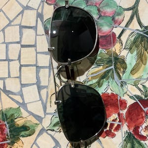 Vintage hand polished custom silver tone frame aviator style sunglasses unisex dark ash