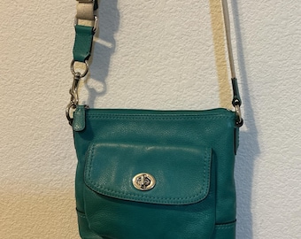 Vintage Designer Umhängetasche Schultertasche Petrol aus echtem Leder