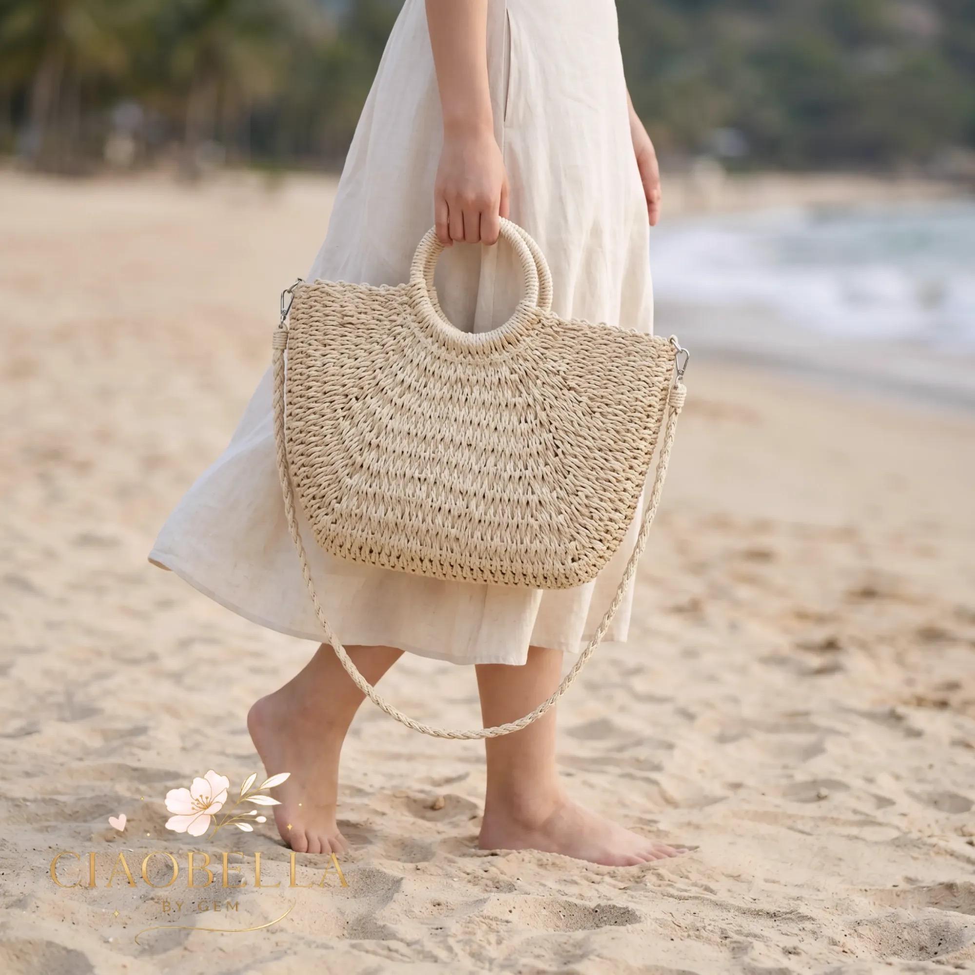 Woven Straw Tote Bag | Large Beach Bag With Crossbody Strap | Summer ...