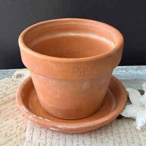Vintage Aged Italian Terracotta Planter Pot with Saucer, 13 cm