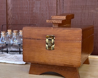 Vintage Wooden Shoe Shine Box with Latch, Valet Storage Kit